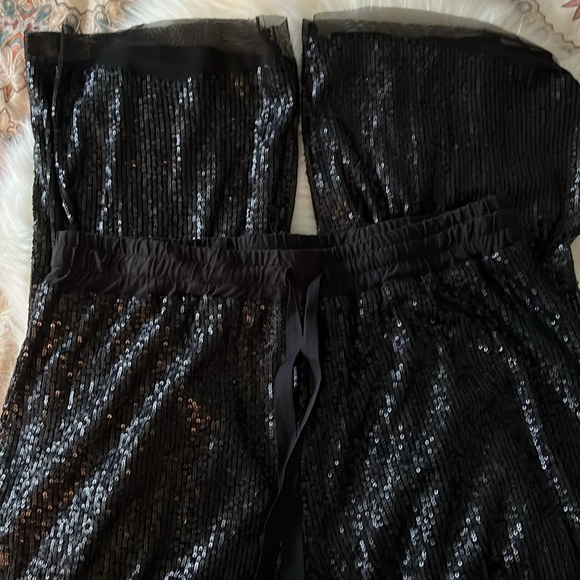 NWOT JOHNNY Was Black Grace Sequin Elastic Drawstring Waist Long Cocktail Pants - Picture 7 of 13